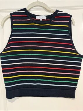 Pearl Navy Multicolor Striped Sleeveless Knit Tank